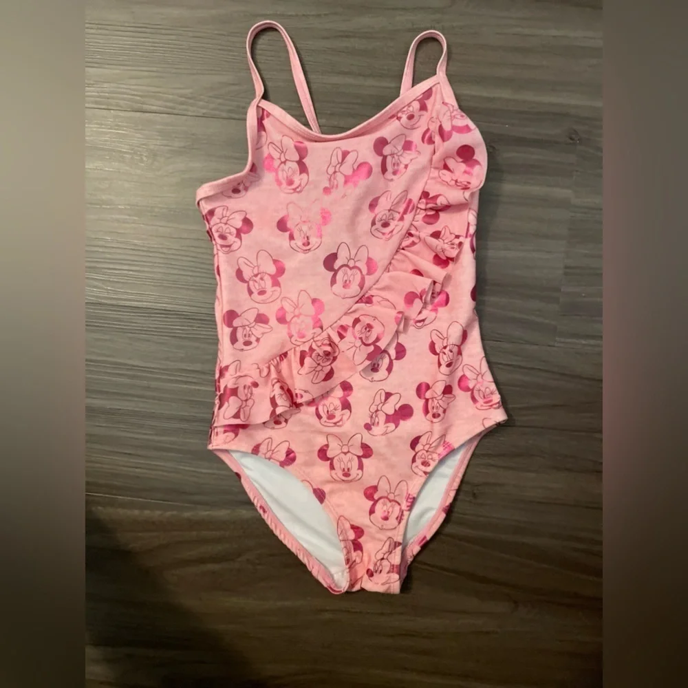 Disney Pink Minnie Mouse Kids Swim One Piece with ruffles and bow size 5/6
